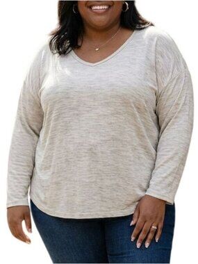 Jo & Co Size Large Top Long Sleeve V-Neck Gray Heather Lightweight Casual